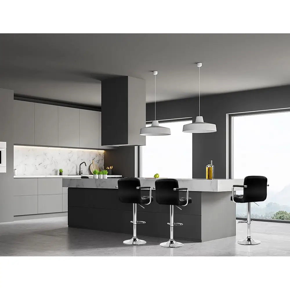 Artiss 4x Bar Stools Leather Gas Lift w/Armrest Black - Furniture > Bar Stools & Chairs