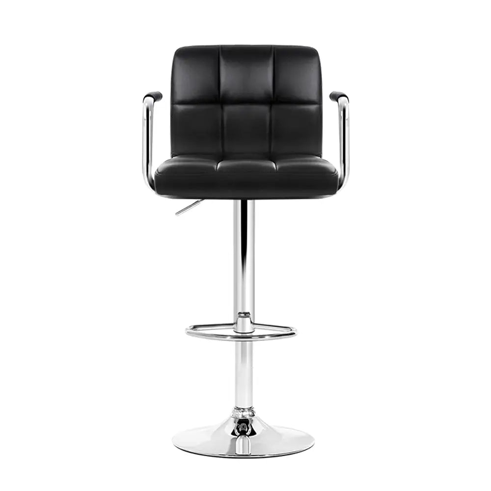 Artiss 4x Bar Stools Leather Gas Lift w/Armrest Black - Furniture > Bar Stools & Chairs