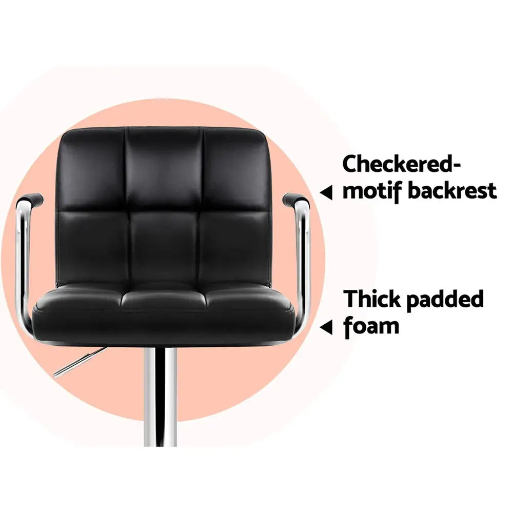 Artiss 4x Bar Stools Leather Gas Lift w/Armrest Black - Furniture > Bar Stools & Chairs