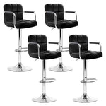 Artiss 4x Bar Stools Leather Gas Lift w/Armrest Black - Furniture > Bar Stools & Chairs