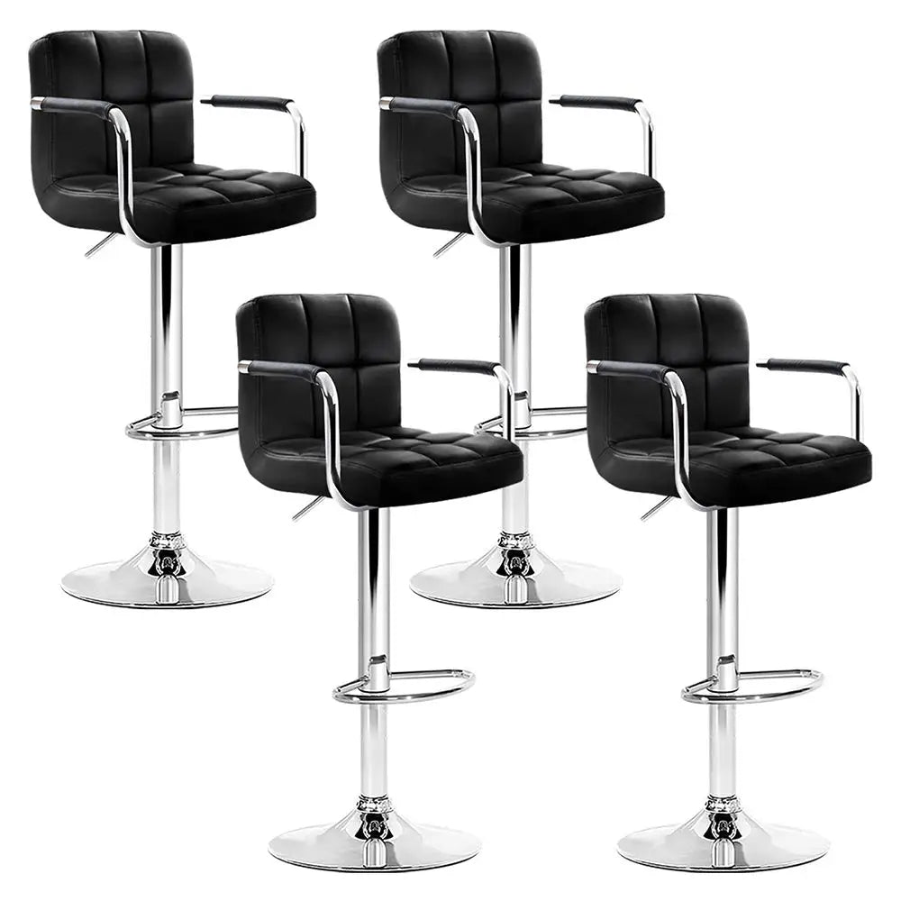 Artiss 4x Bar Stools Leather Gas Lift w/Armrest Black - Furniture > Bar Stools & Chairs