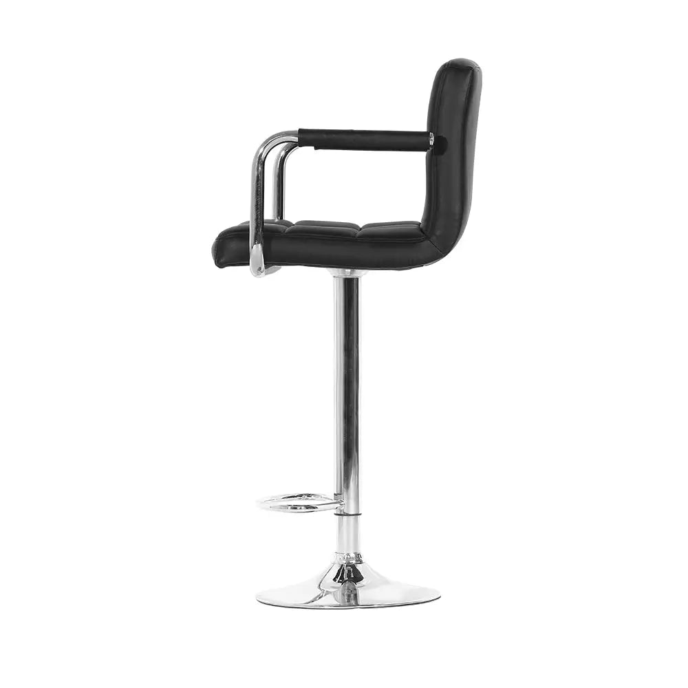 Artiss 4x Bar Stools Leather Gas Lift w/Armrest Black - Furniture > Bar Stools & Chairs