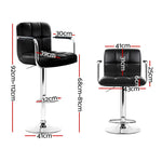 Artiss 4x Bar Stools Leather Gas Lift w/Armrest Black - Furniture > Bar Stools & Chairs