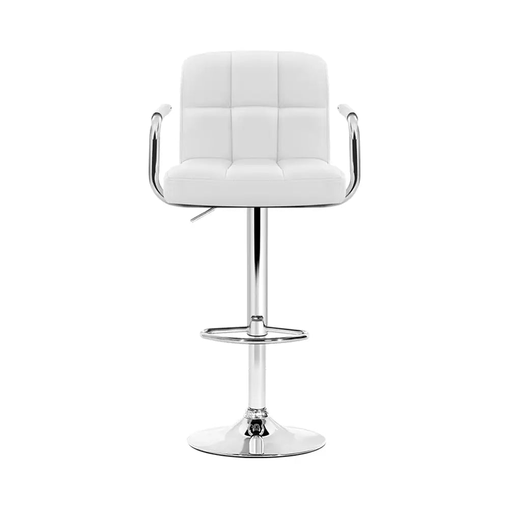 Artiss 4x Bar Stools Leather Gas Lift w/Armrest White - Furniture > Bar Stools & Chairs