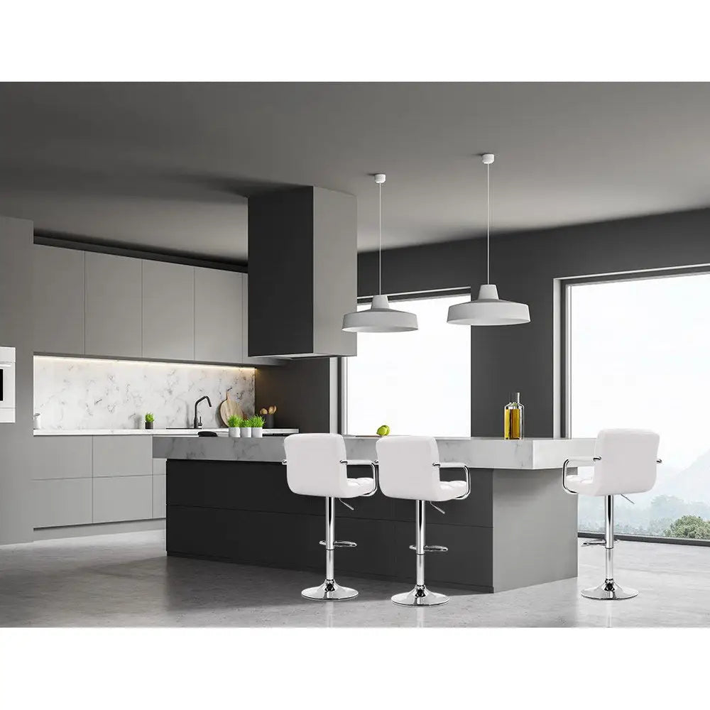 Artiss 4x Bar Stools Leather Gas Lift w/Armrest White - Furniture > Bar Stools & Chairs