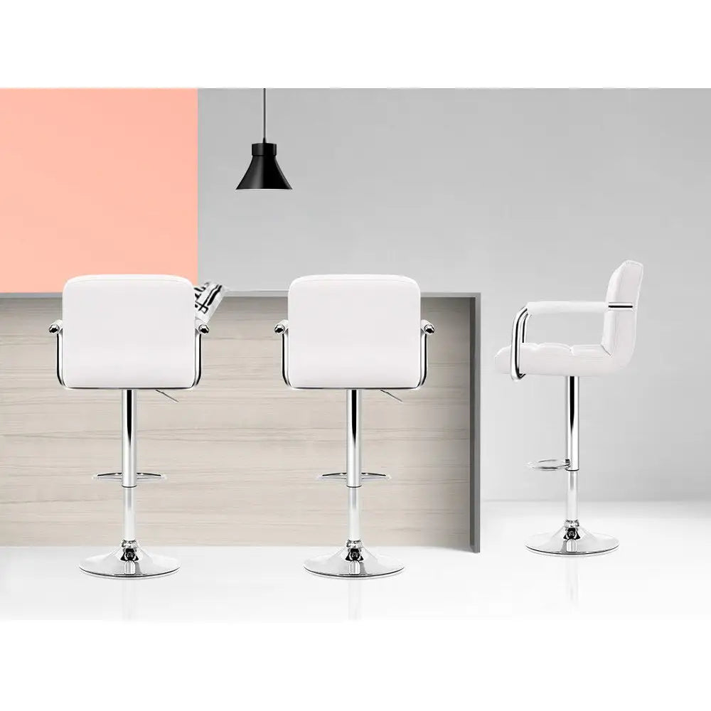 Artiss 4x Bar Stools Leather Gas Lift w/Armrest White - Furniture > Bar Stools & Chairs
