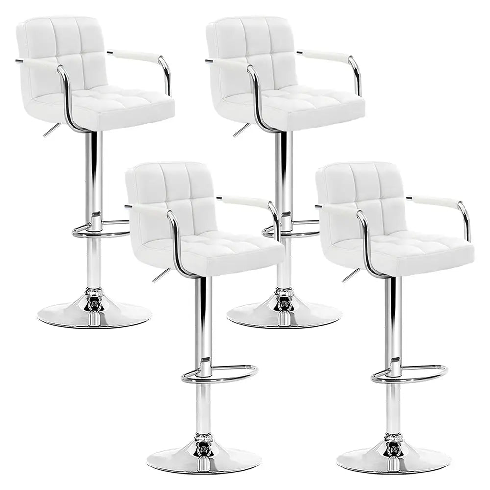 Artiss 4x Bar Stools Leather Gas Lift w/Armrest White - Furniture > Bar Stools & Chairs