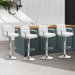 Artiss 4x Bar Stools Leather Gas Lift w/Armrest White - Furniture > Bar Stools & Chairs
