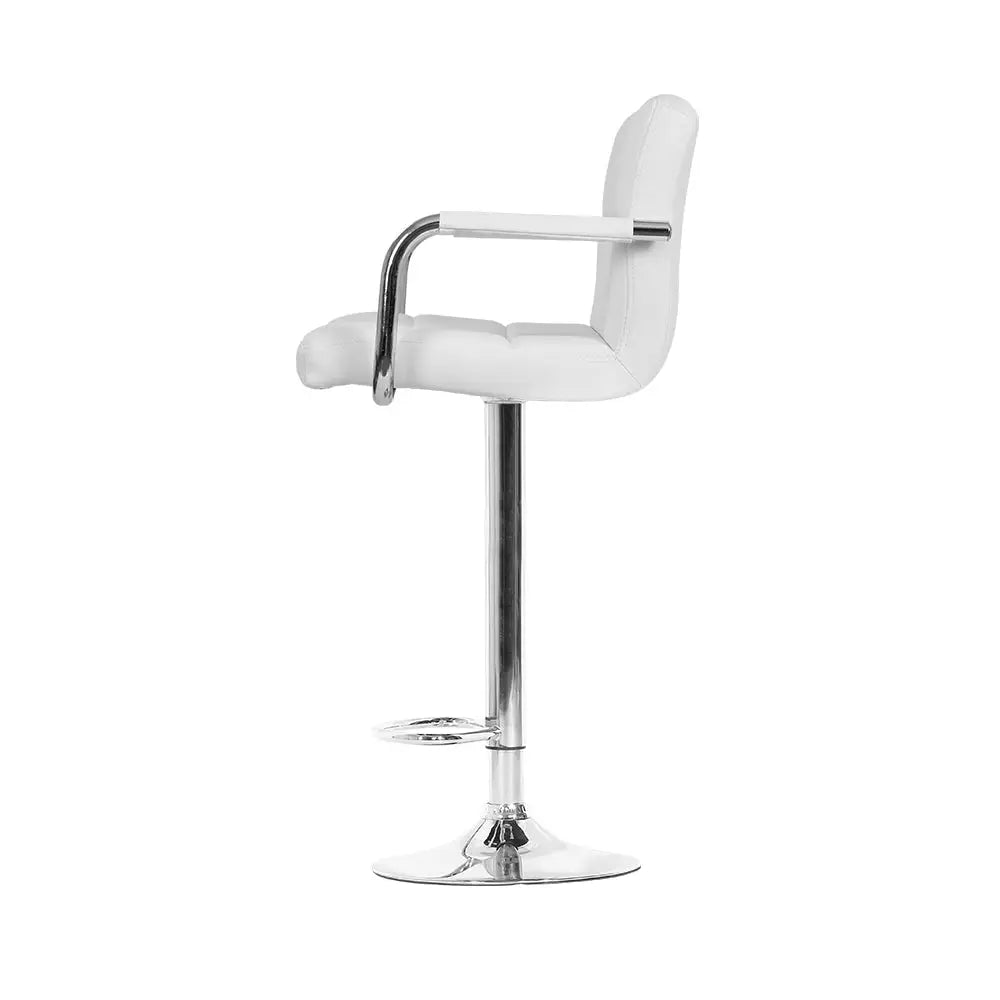 Artiss 4x Bar Stools Leather Gas Lift w/Armrest White - Furniture > Bar Stools & Chairs