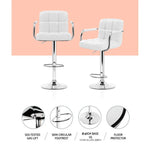 Artiss 4x Bar Stools Leather Gas Lift w/Armrest White - Furniture > Bar Stools & Chairs