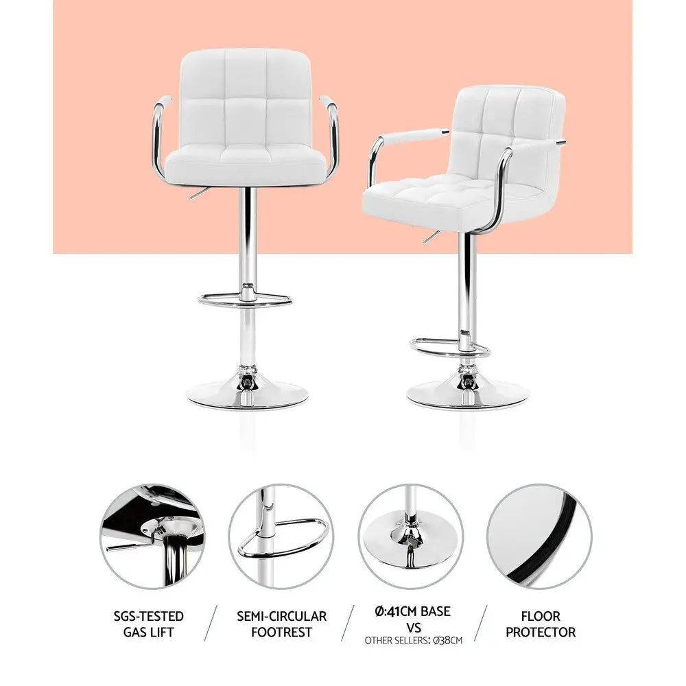 Artiss 4x Bar Stools Leather Gas Lift w/Armrest White - Furniture > Bar Stools & Chairs