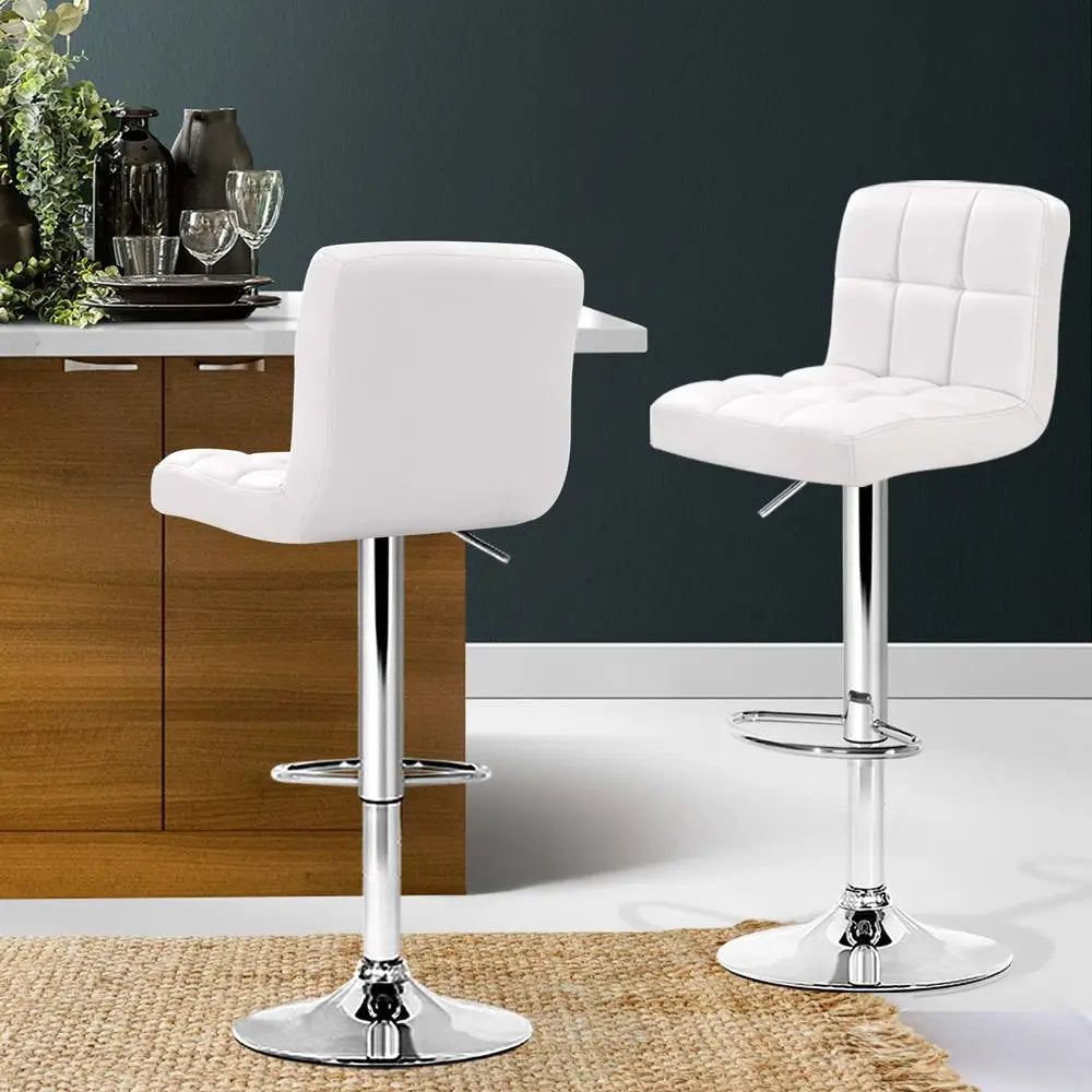 Artiss 4x Bar Stools Leather Gas Lift White - Furniture > Bar Stools & Chairs > Table & Bar Stools