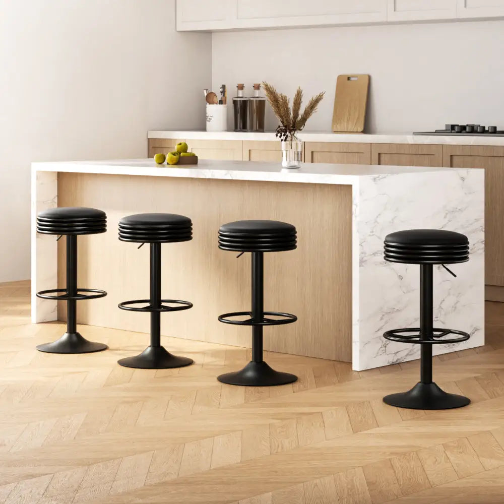 Artiss 4x Bar Stools Leather Padded Gas Lift - Black - Furniture > Bar Stools & Chairs > Massage Chairs