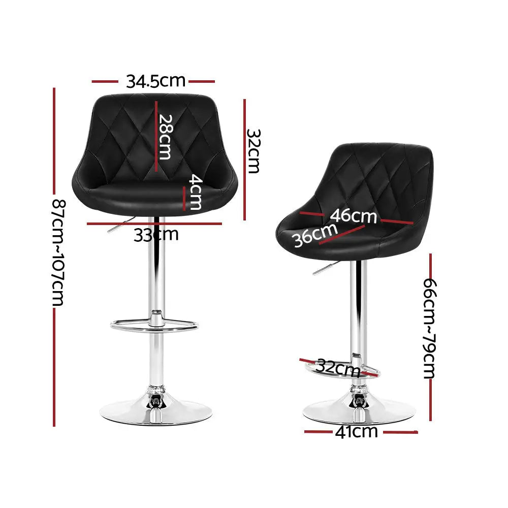 Artiss 4x Bar Stools Leather Padded Gas Lift Black - Furniture > Bar Stools & Chairs > Table & Bar Stools