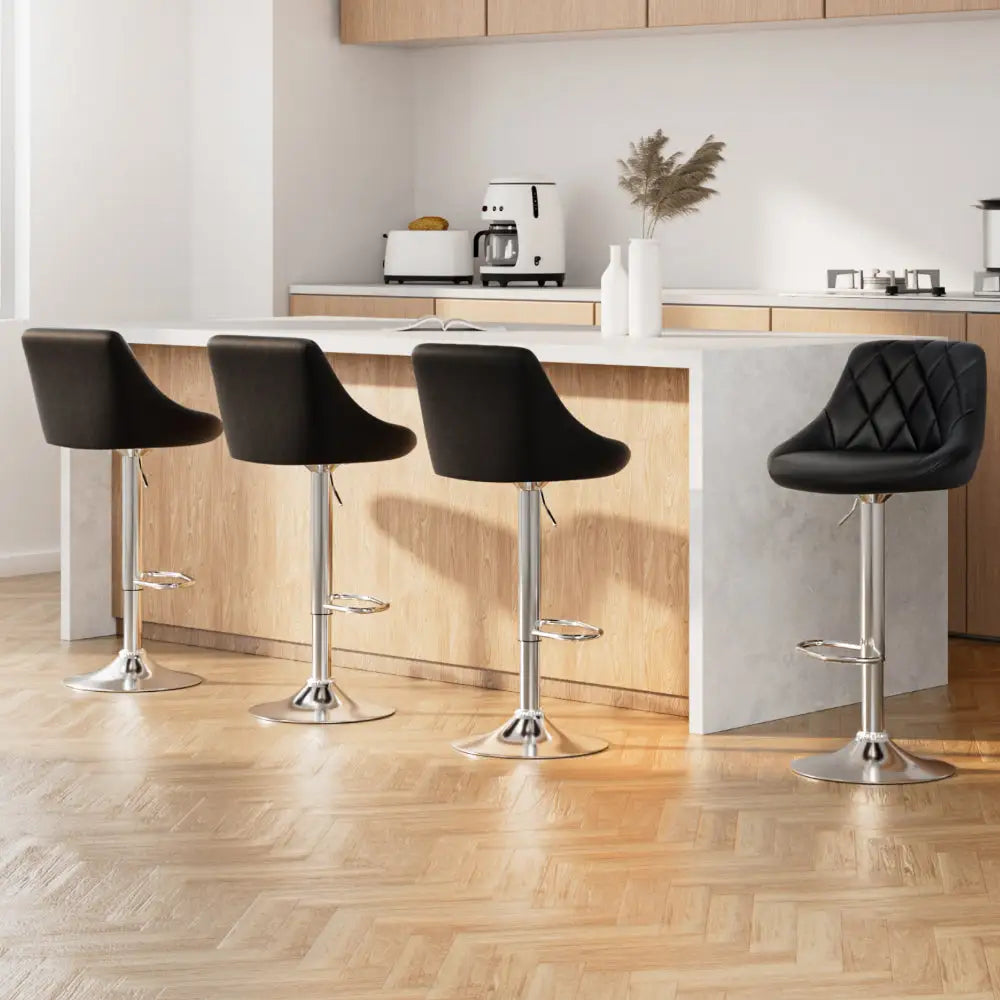 Artiss 4x Bar Stools Leather Padded Gas Lift Black - Furniture > Bar Stools & Chairs > Table & Bar Stools