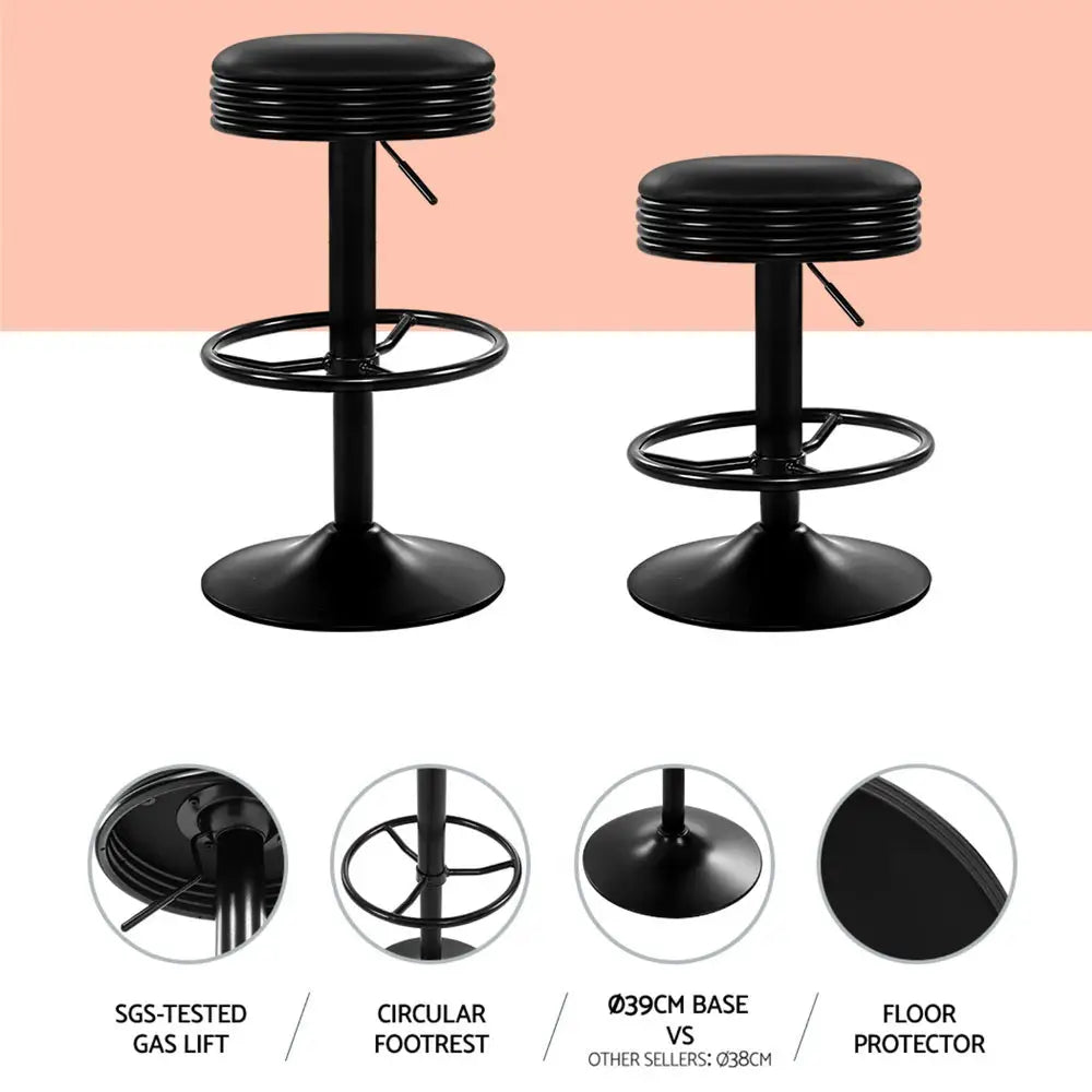 Artiss 4x Bar Stools Leather Padded Gas Lift - Black - Furniture > Bar Stools & Chairs > Massage Chairs