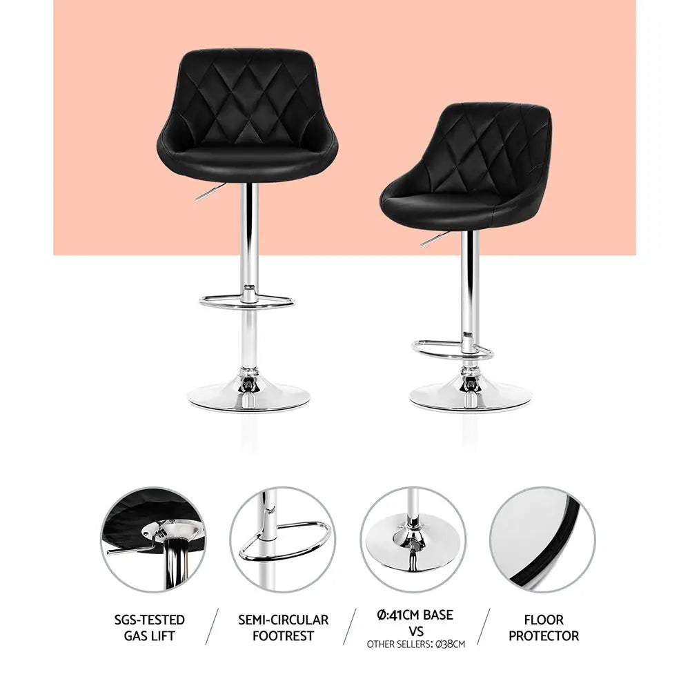 Artiss 4x Bar Stools Leather Padded Gas Lift Black - Furniture > Bar Stools & Chairs > Table & Bar Stools