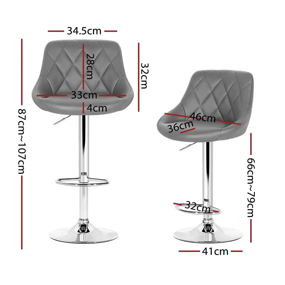 Artiss 4x Bar Stools Leather Padded Gas Lift Grey - Furniture > Bar Stools & Chairs