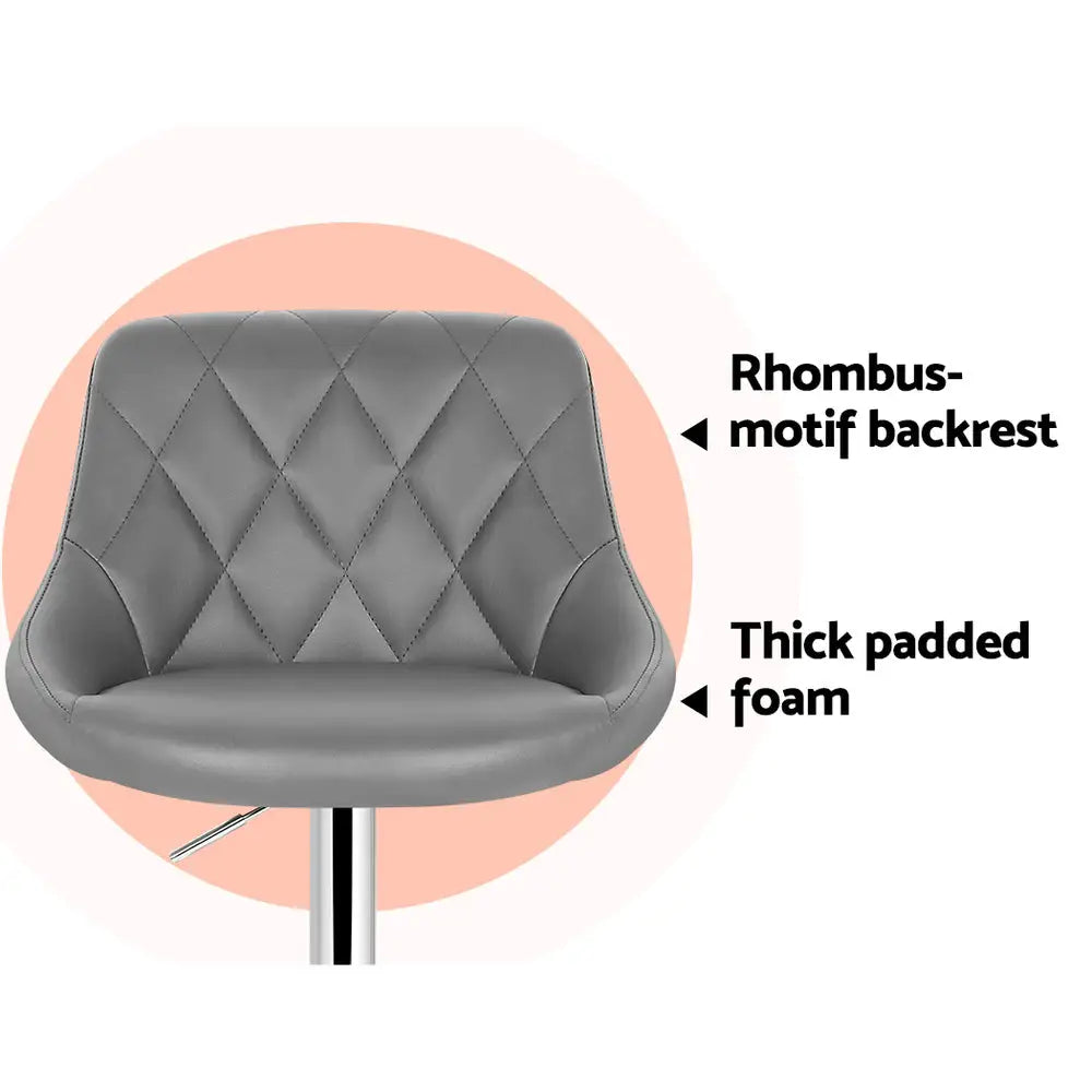 Artiss 4x Bar Stools Leather Padded Gas Lift Grey - Furniture > Bar Stools & Chairs