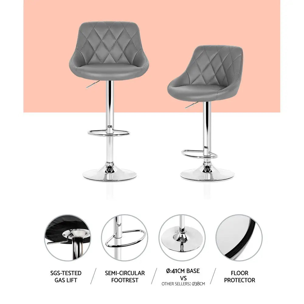 Artiss 4x Bar Stools Leather Padded Gas Lift Grey - Furniture > Bar Stools & Chairs