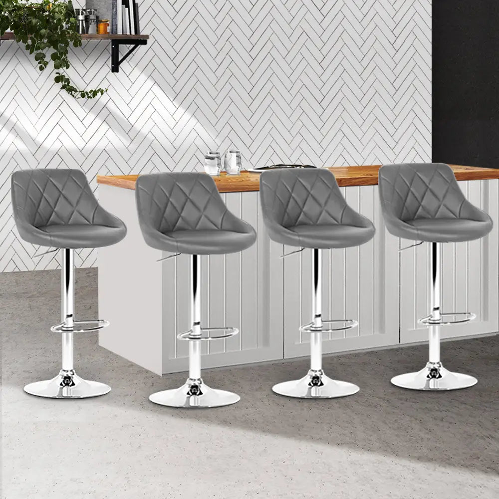 Artiss 4x Bar Stools Leather Padded Gas Lift Grey - Furniture > Bar Stools & Chairs