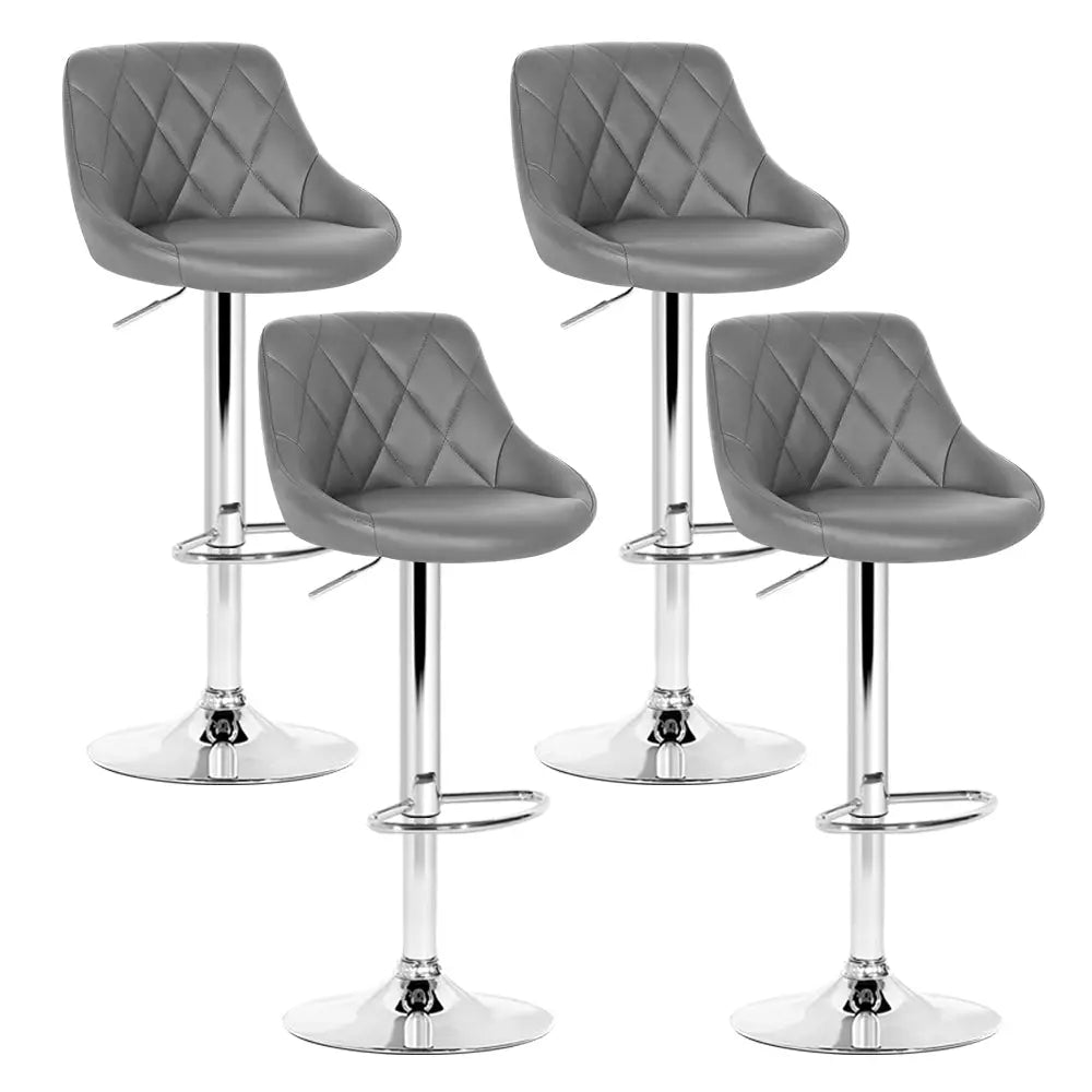 Artiss 4x Bar Stools Leather Padded Gas Lift Grey - Furniture > Bar Stools & Chairs