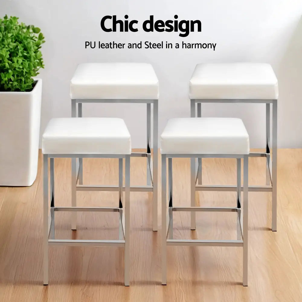 Artiss 4x Bar Stools Leather Padded Metal White - Furniture > Bar Stools & Chairs > Table & Bar Stools