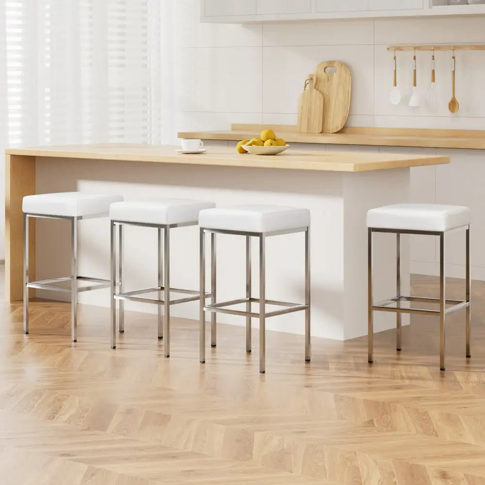 Artiss 4x Bar Stools Leather Padded Metal White - Furniture > Bar Stools & Chairs > Table & Bar Stools