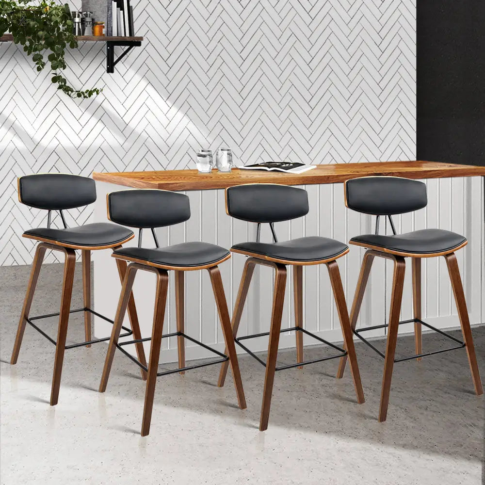 Artiss 4x Bar Stools Leather Padded w/Backrest - Furniture > Bar Stools & Chairs