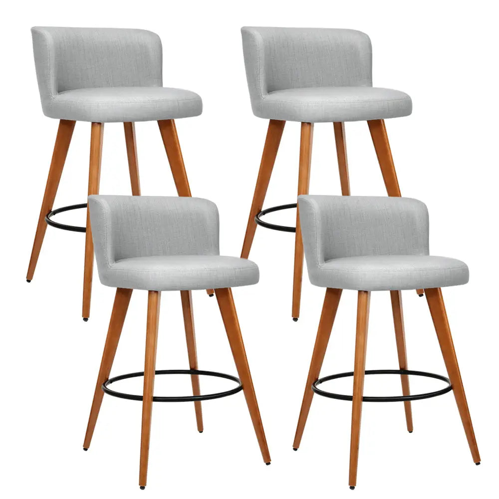 Artiss 4x Bar Stools Linen Padded Wooden Grey - Furniture > Bar Stools & Chairs