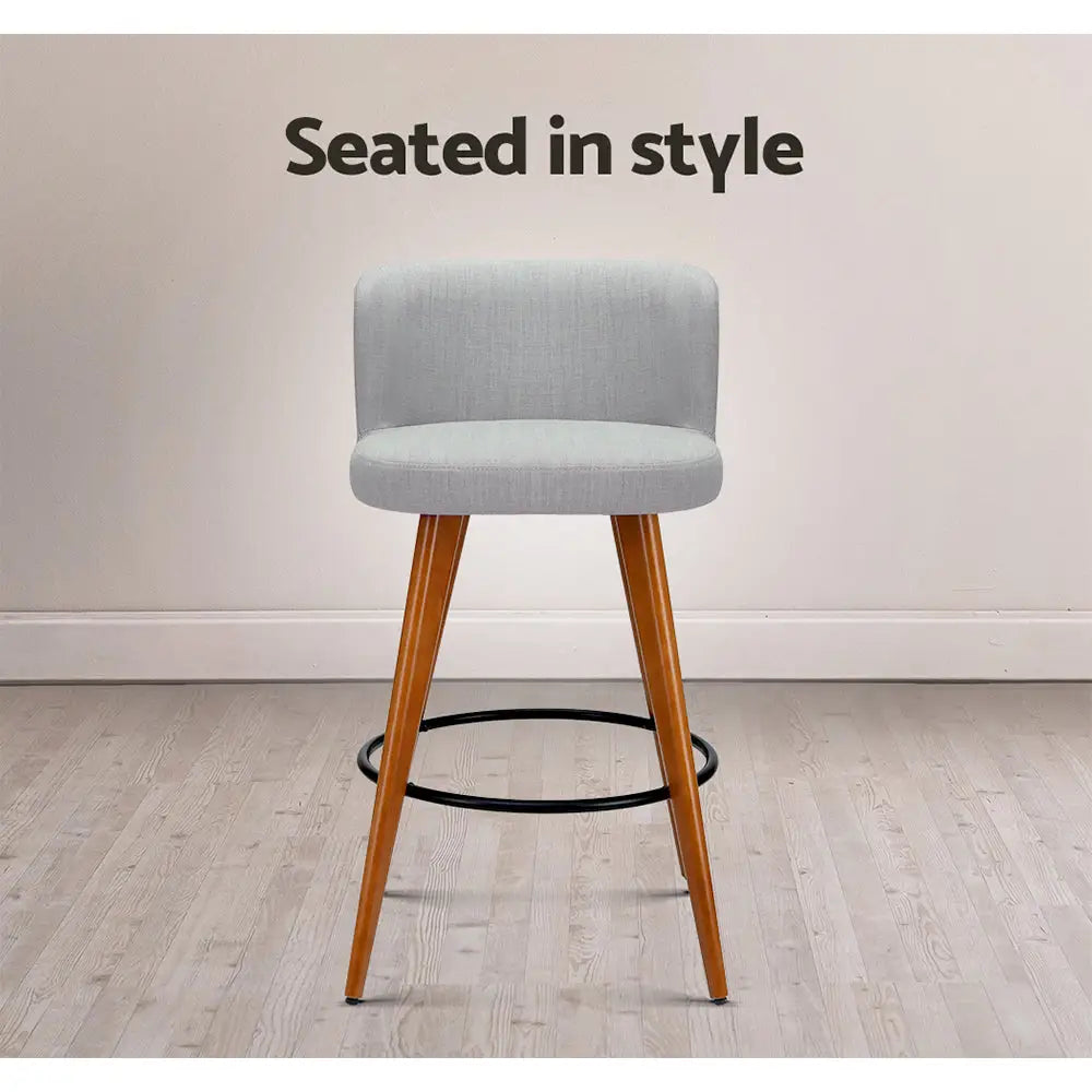 Artiss 4x Bar Stools Linen Padded Wooden Grey - Furniture > Bar Stools & Chairs