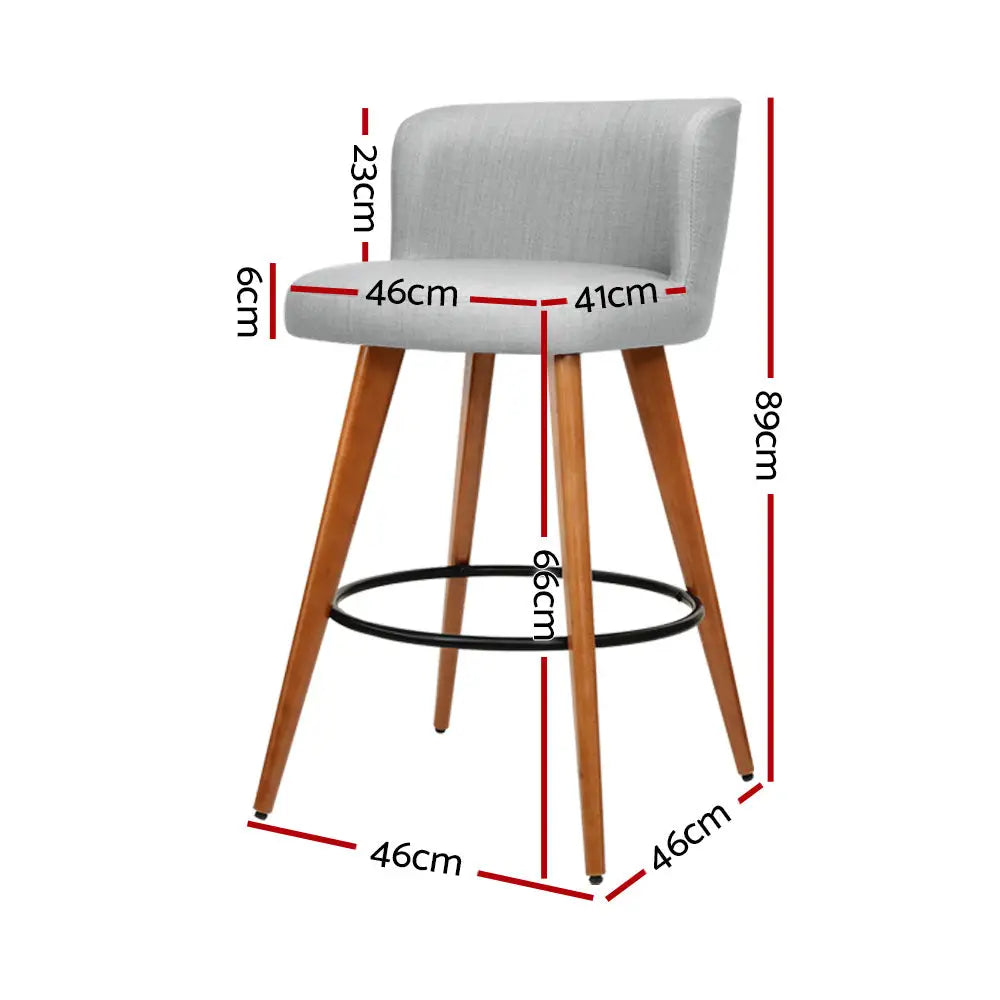 Artiss 4x Bar Stools Linen Padded Wooden Grey - Furniture > Bar Stools & Chairs
