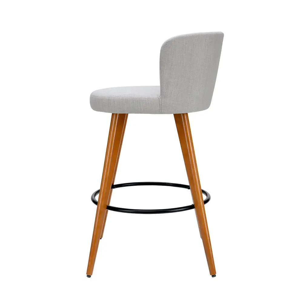 Artiss 4x Bar Stools Linen Padded Wooden Grey - Furniture > Bar Stools & Chairs