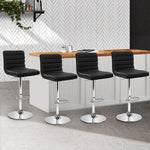 Artiss 4x Bar Stools Padded Leather Gas Lift Black - Furniture > Bar Stools & Chairs