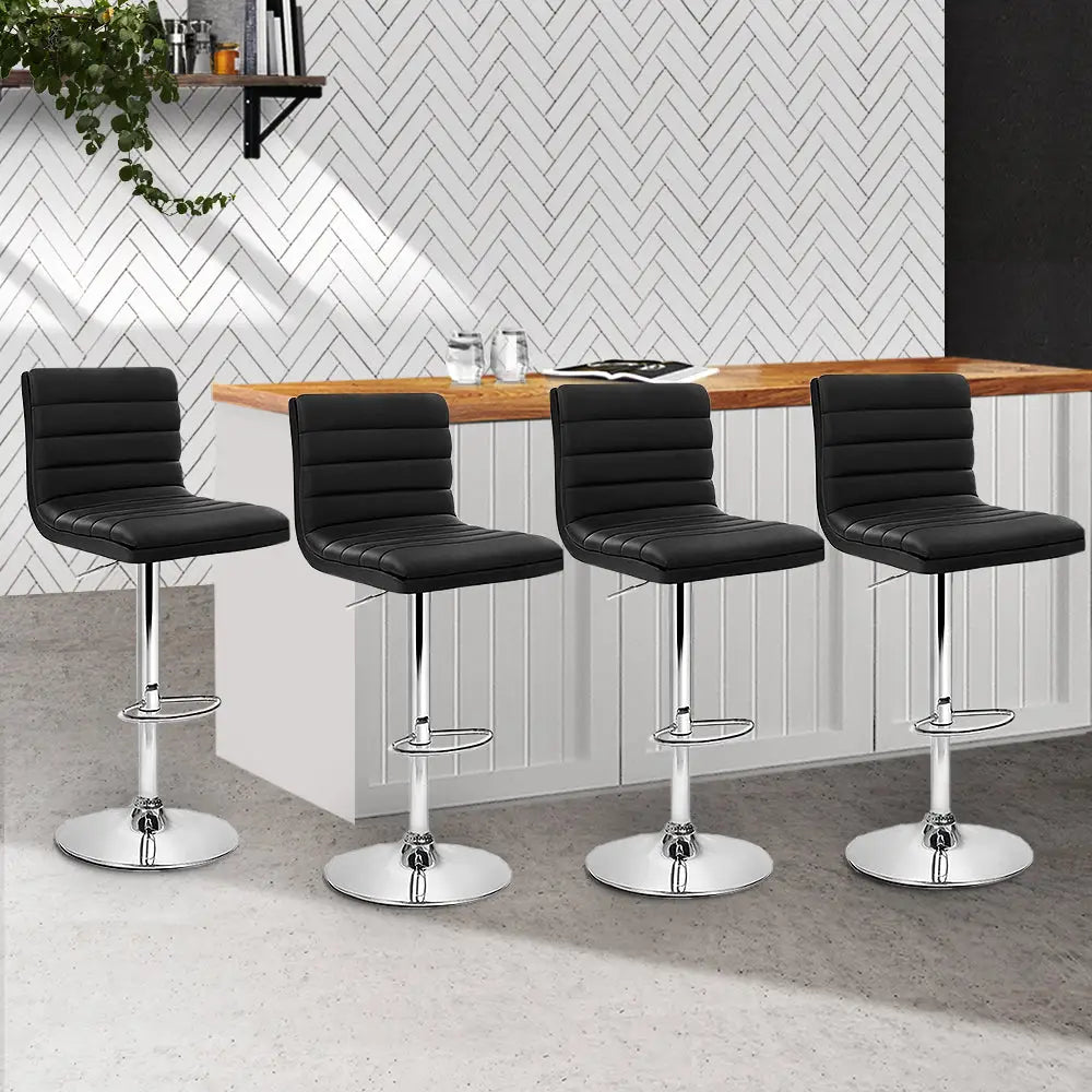 Artiss 4x Bar Stools Padded Leather Gas Lift Black - Furniture > Bar Stools & Chairs