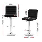 Artiss 4x Bar Stools Padded Leather Gas Lift Black - Furniture > Bar Stools & Chairs