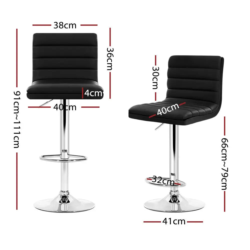 Artiss 4x Bar Stools Padded Leather Gas Lift Black - Furniture > Bar Stools & Chairs