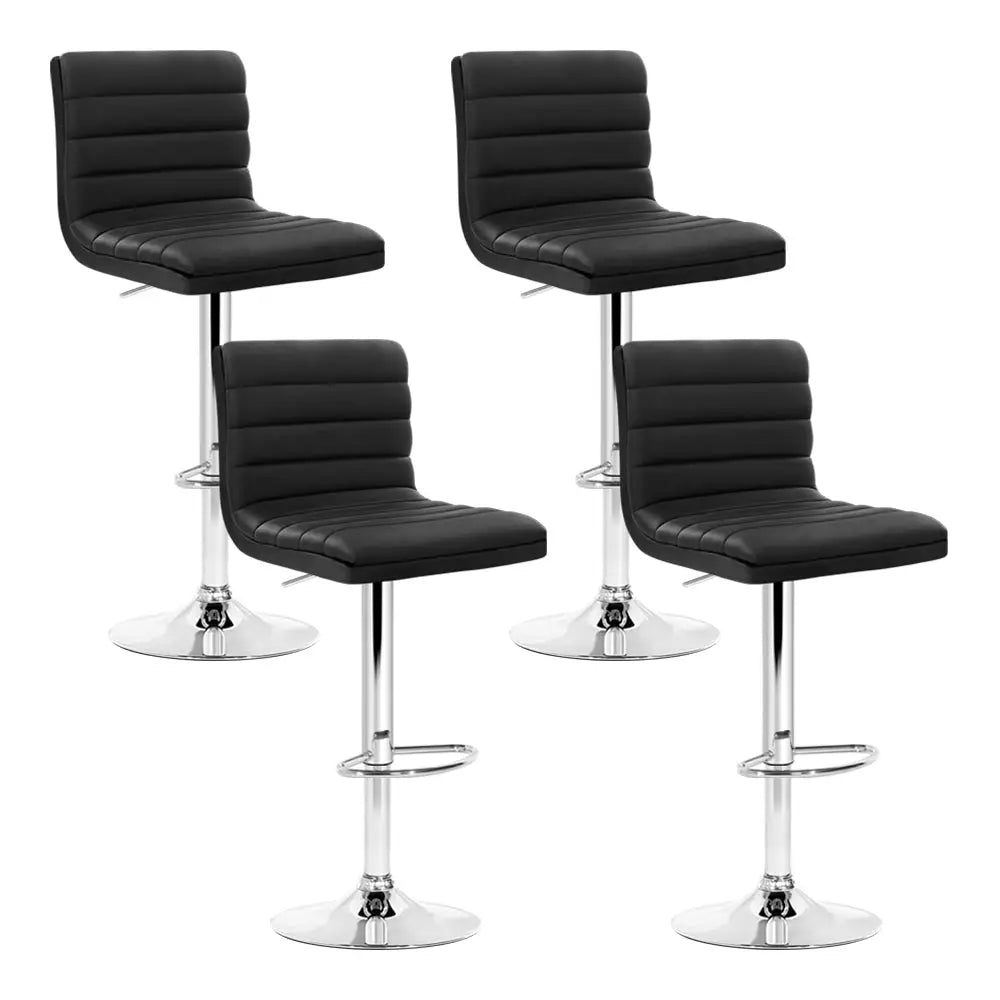 Artiss 4x Bar Stools Padded Leather Gas Lift Black - Furniture > Bar Stools & Chairs