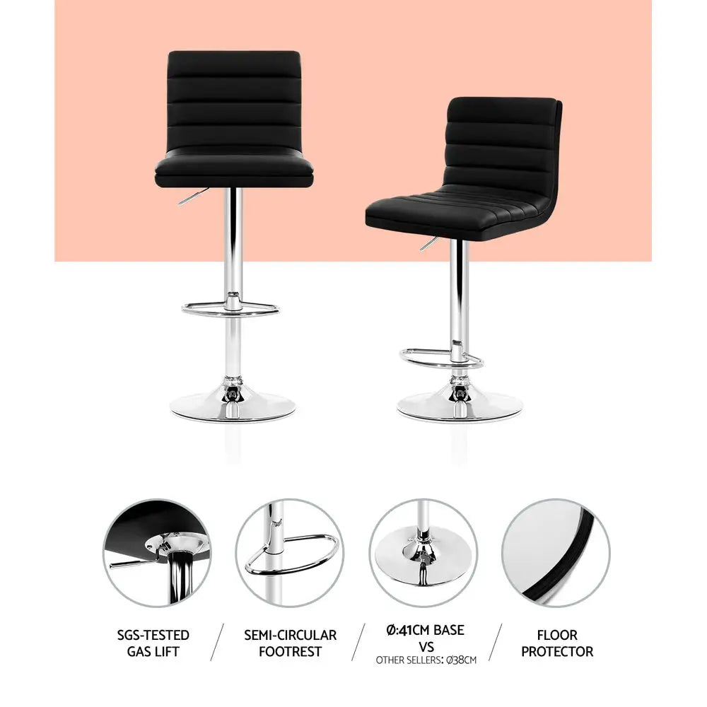 Artiss 4x Bar Stools Padded Leather Gas Lift Black - Furniture > Bar Stools & Chairs