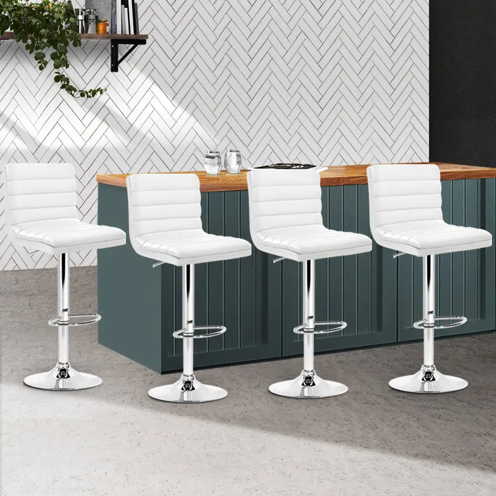 Artiss 4x Bar Stools Padded Leather Gas Lift White - Furniture > Bar Stools & Chairs