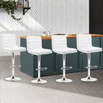 Artiss 4x Bar Stools Padded Leather Gas Lift White - Furniture > Bar Stools & Chairs