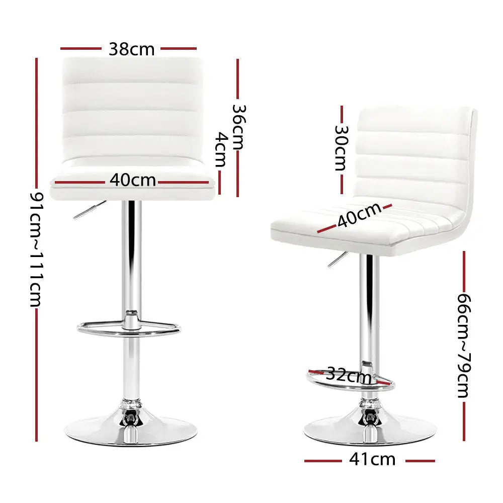 Artiss 4x Bar Stools Padded Leather Gas Lift White - Furniture > Bar Stools & Chairs