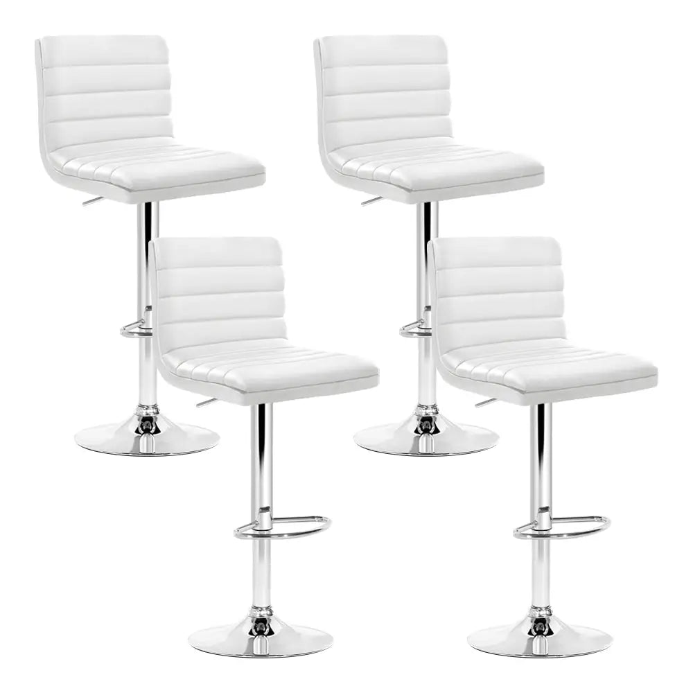 Artiss 4x Bar Stools Padded Leather Gas Lift White - Furniture > Bar Stools & Chairs