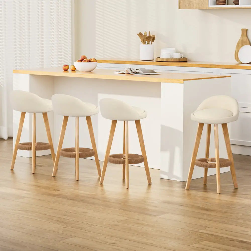 Artiss 4x Bar Stools Padded Leather Wooden Beige - Furniture > Bar Stools & Chairs > Table & Bar Stools