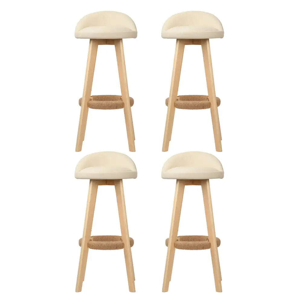 Artiss 4x Bar Stools Padded Leather Wooden Beige - Furniture > Bar Stools & Chairs > Table & Bar Stools