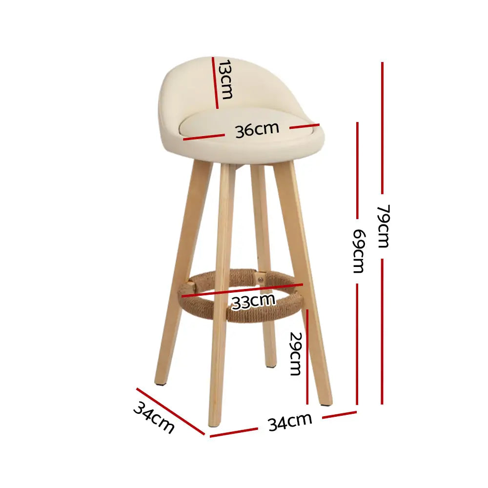 Artiss 4x Bar Stools Padded Leather Wooden Beige - Furniture > Bar Stools & Chairs > Table & Bar Stools