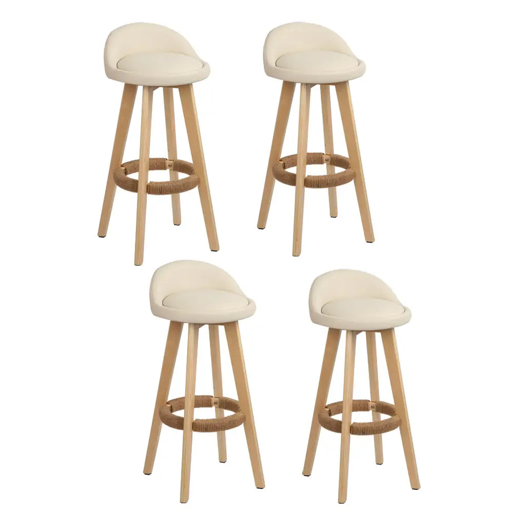 Artiss 4x Bar Stools Padded Leather Wooden Beige - Furniture > Bar Stools & Chairs > Table & Bar Stools
