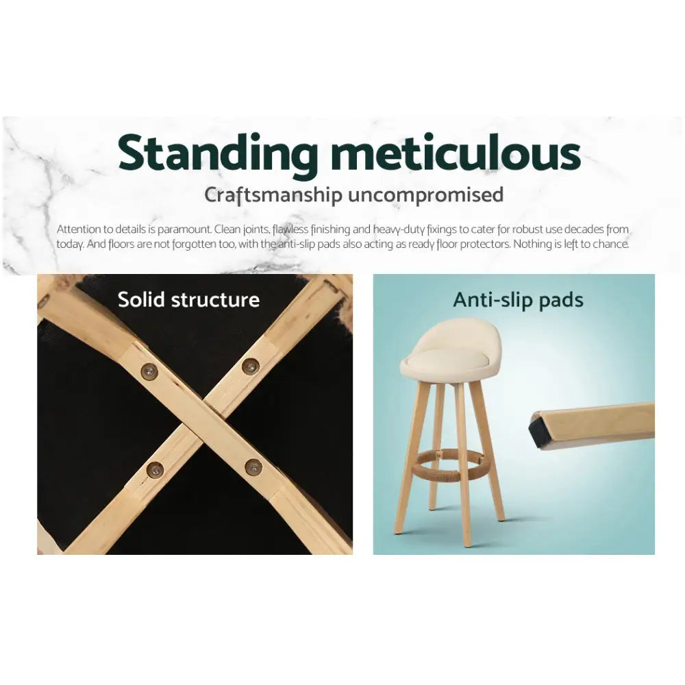 Artiss 4x Bar Stools Padded Leather Wooden Beige - Furniture > Bar Stools & Chairs > Table & Bar Stools