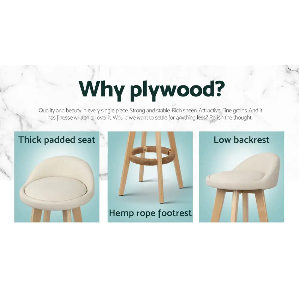 Artiss 4x Bar Stools Padded Leather Wooden Beige - Furniture > Bar Stools & Chairs > Table & Bar Stools