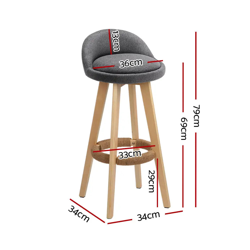 Artiss 4x Bar Stools Padded Linen Wooden Grey - Furniture > Bar Stools & Chairs > Table & Bar Stools